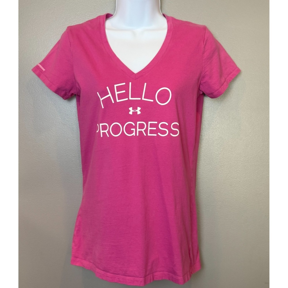 Under Armour Charged HeatGear "Hello Progress" Pink V-Neck Athletic T-Shirt Wome